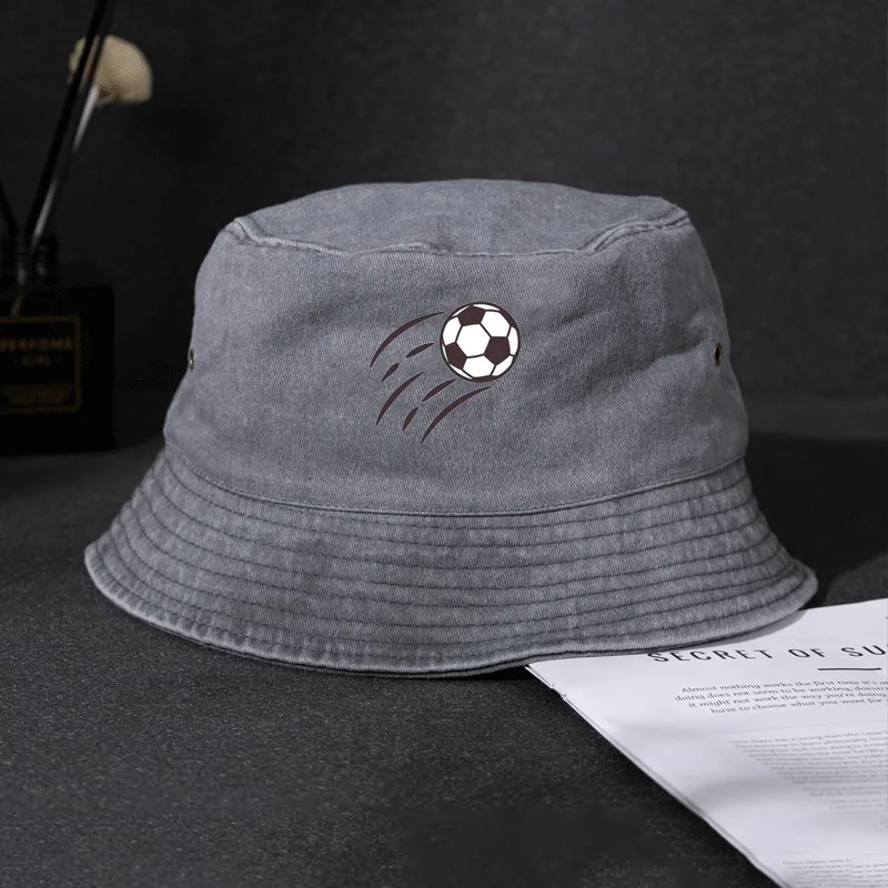 Kapelusz typu bucket dla mężczyzn, retro, z haftem piłkarskim, dżinsowy, oddychający, chroniący przed słońcem, kapelusz rybacki na zewnątrz Kapelusz typu bucket dla mężczyzn, retro, z haftem piłkarskim, dżinsowy, oddychający, chroniący przed słońcem, kapelusz rybacki na zewnątrz