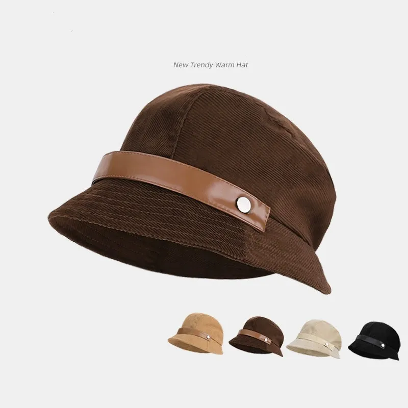 Kapelusz typu bucket hat z sztruksu w stylu koreańskim dla kobiet, retro kapelusz rybacki