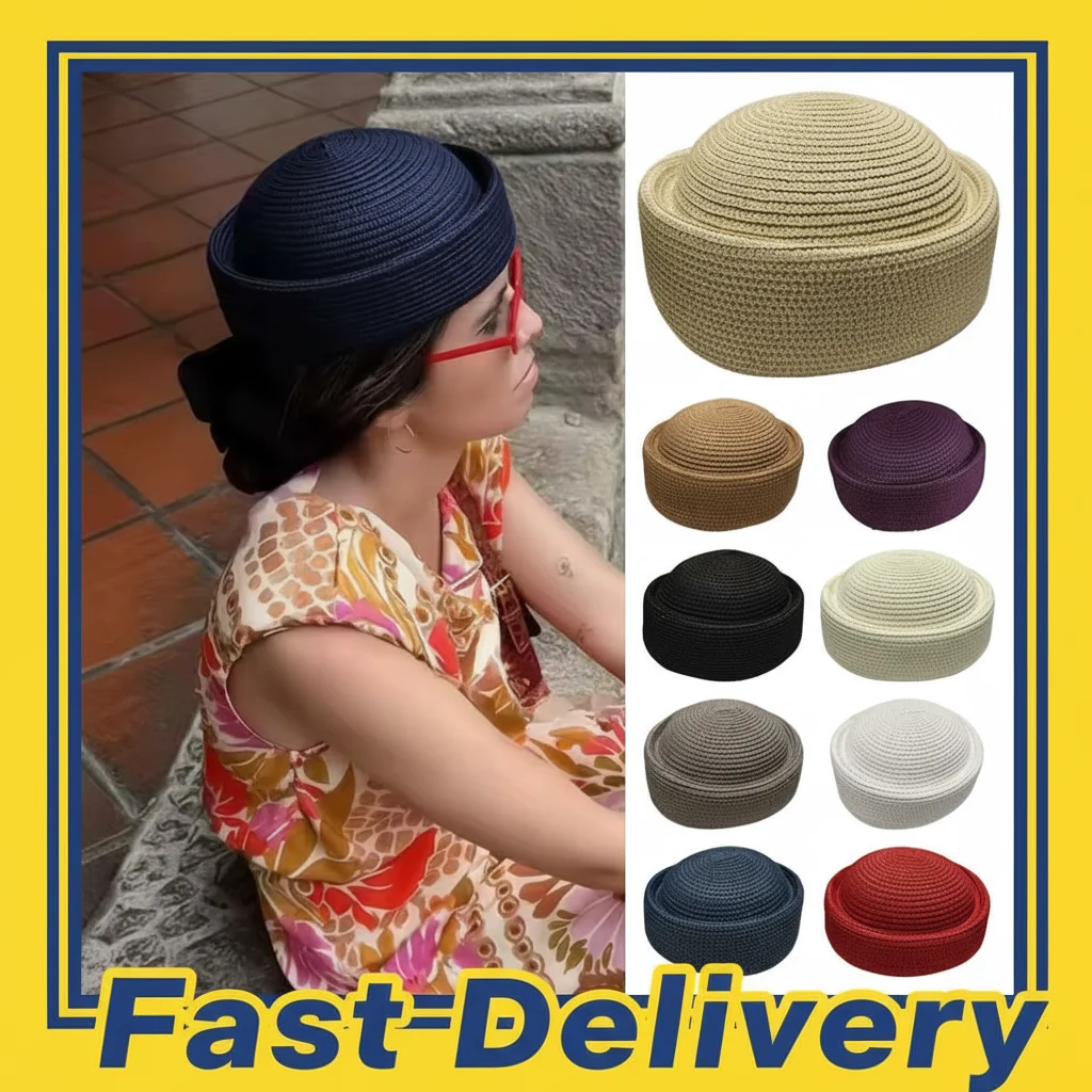 Kapelusz typu bucket hat ze słomy w jednolitym kolorze, letni, retro, elegancki, formalny, oddychający beret, kapelusz przeciwsłoneczny, modny kapelusz chroniący przed słońcem, kapelusz malarski Kapelusz typu bucket hat ze słomy w jednolitym kolorze, letni, retro, elegancki, formalny, oddychający beret, kapelusz przeciwsłoneczny, modny kapelusz chroniący przed słońcem, kapelusz malarski