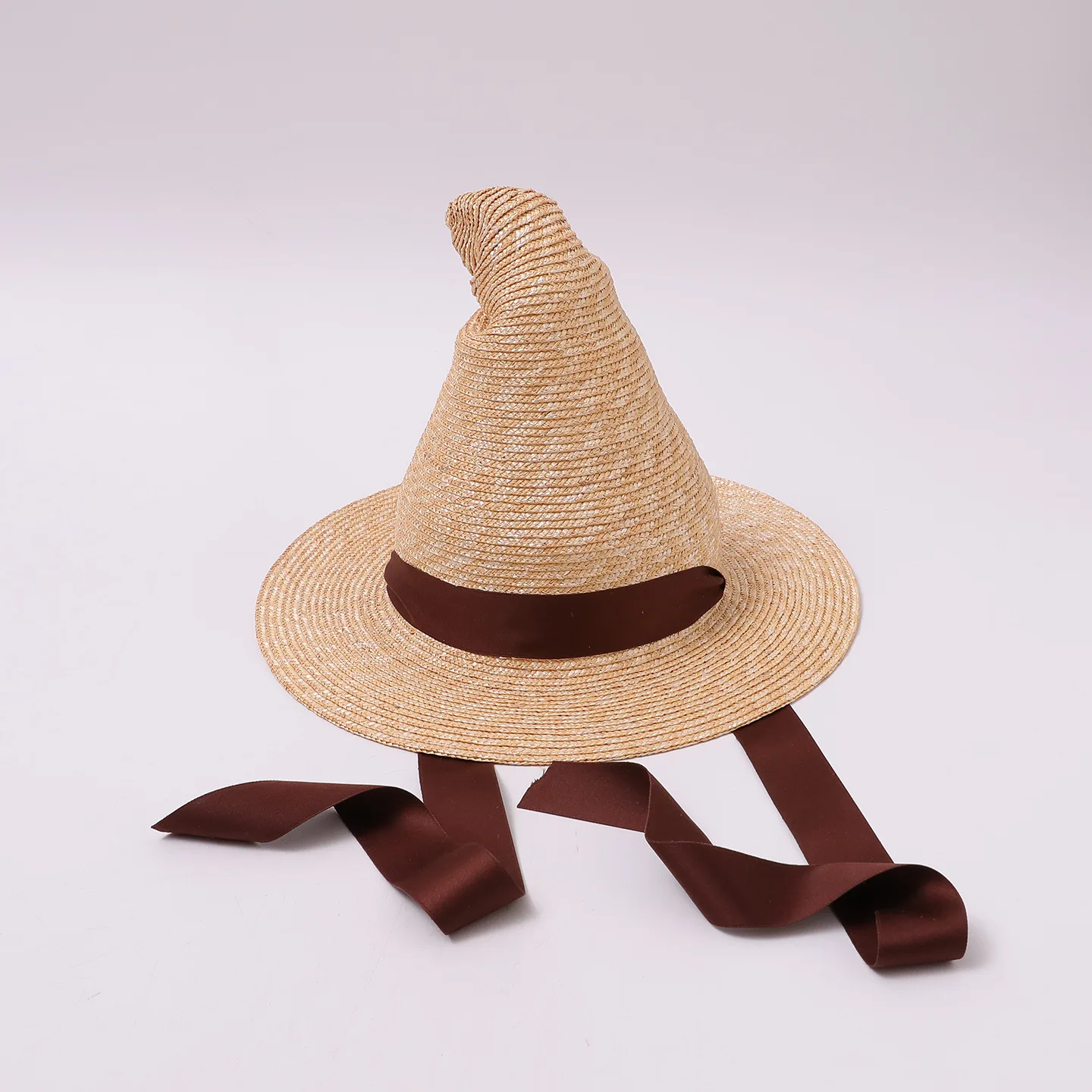 Kapelusze słomkowe z szerokim rondem w stylu czarownicy dla kobiet, z brązową wstążką, sznurowane, na Halloween, cosplay, imprezy, kostiumy, na plażę, podróże, nakrycia głowy, czapki Kapelusze słomkowe z szerokim rondem w stylu czarownicy dla kobiet, z brązową wstążką, sznurowane, na Halloween, cosplay, imprezy, kostiumy, na plażę, podróże, nakrycia głowy, czapki