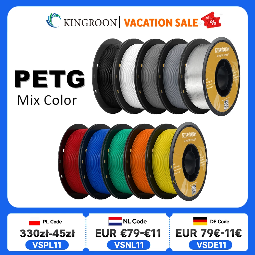 KINGROON PETG Filament do drukarki 3D 1,75 mm 5 KG 10 KG Mix kolorów Materiał do druku 3D 1 kg/rolka Plastik…