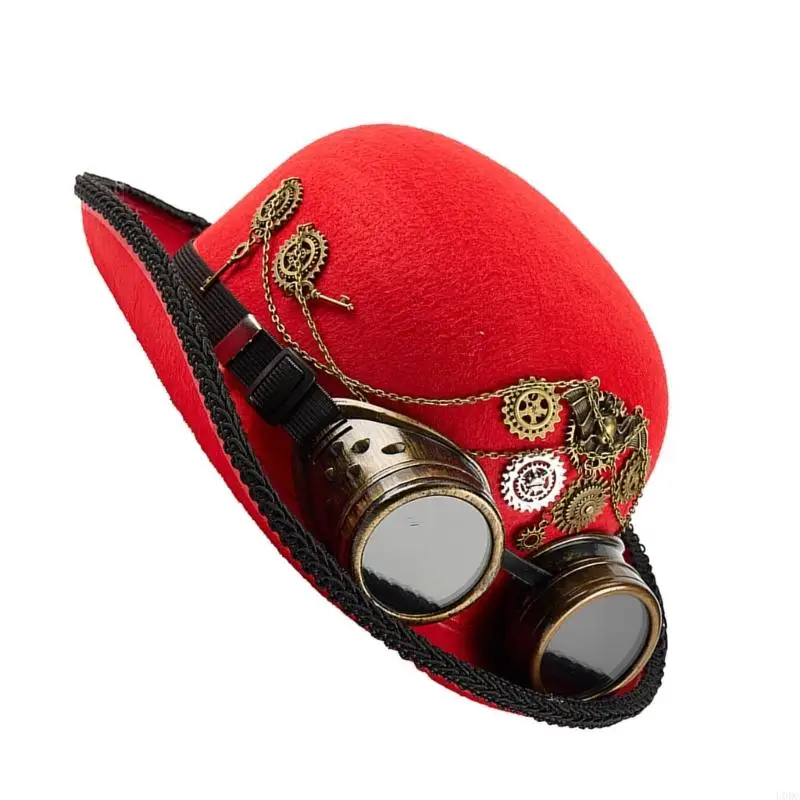 Konstrukcja przekładni mechanicznej cylinder ze zdejmowanymi goglami wełniany Steampunk wysoki kapelusz magowie akcesoria do