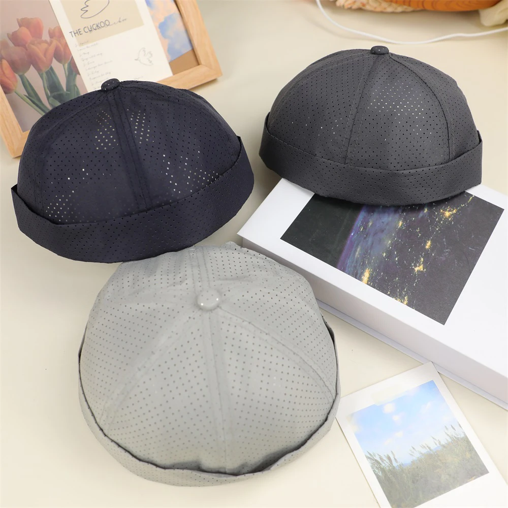 Letnie, szybkoschnące, siateczkowe czapki bez daszka, oddychające czapki typu beanie, czapki skullies, unisex czapki dockerki, czapki marynarskie z podwiniętym brzegiem, czapki portowe