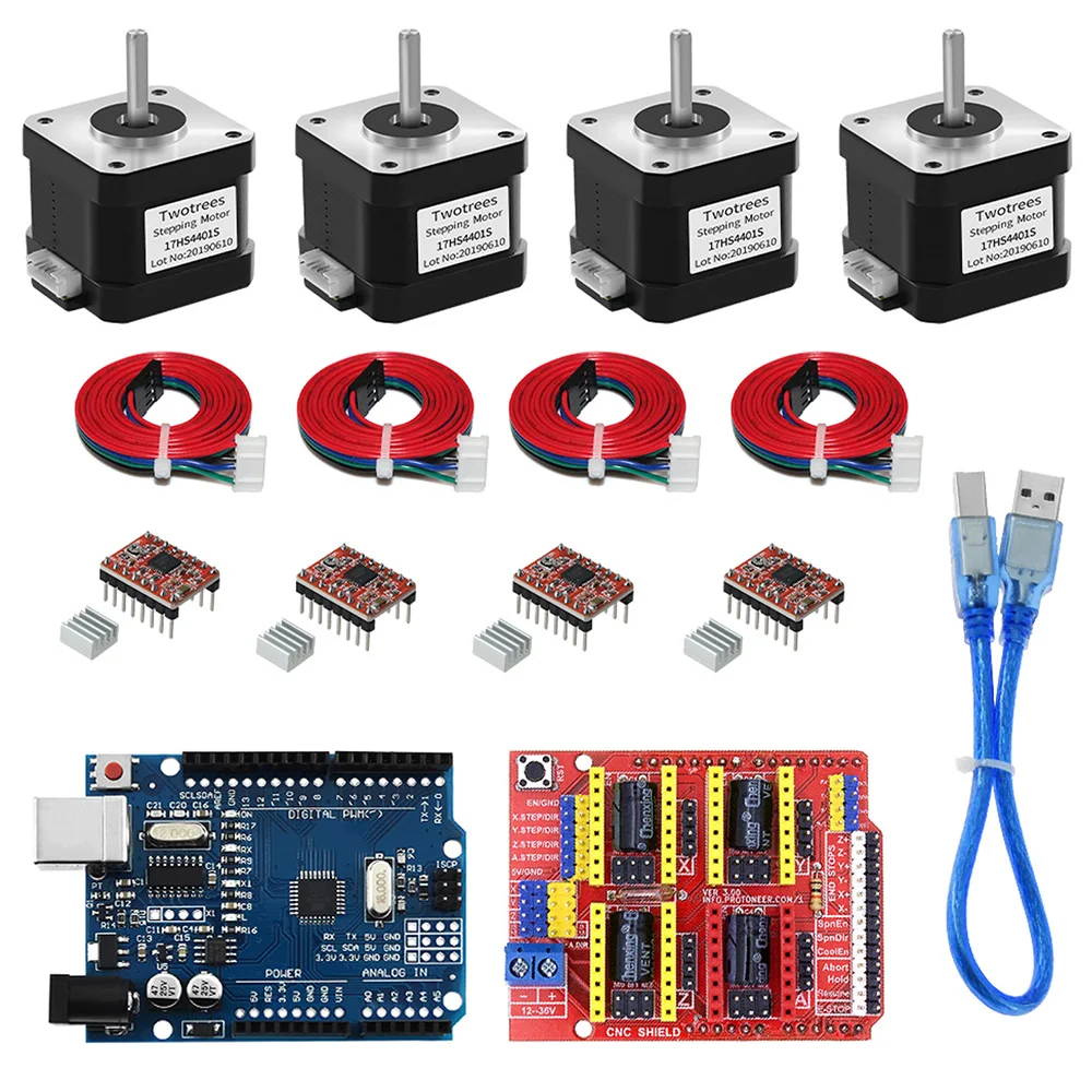 Maszyna grawerująca CNC Shield V3 + 4-odprowadzeniowy silnik krokowy Nema17 42 silnik + 4 szt. A4988 płyta…