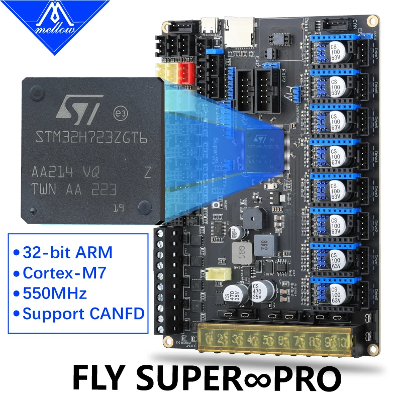 Mellow FLY Super ♾️ Płytka Pro Board 3+5 HV 8-osiowa 32-bitowa 550MHz 2oz PCB Szybka Płytka Główna do Drukarki…