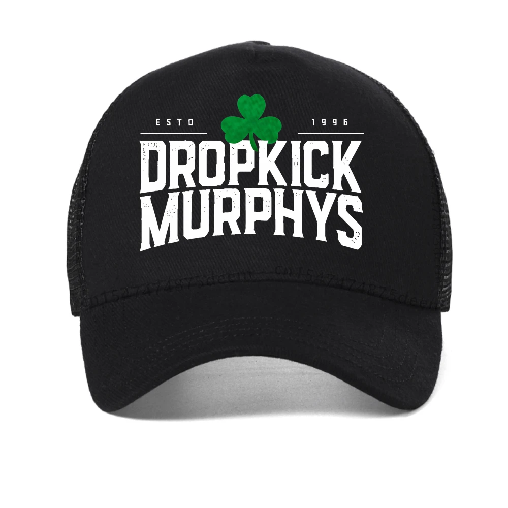 Męska czapka z grafiką Czarna z nadrukiem DROPKICK MURPHYS, letnie czapki baseballowe z siatką, przewiewne czapki typu snapback, oddychające czapki typu trucker na zewnątrz