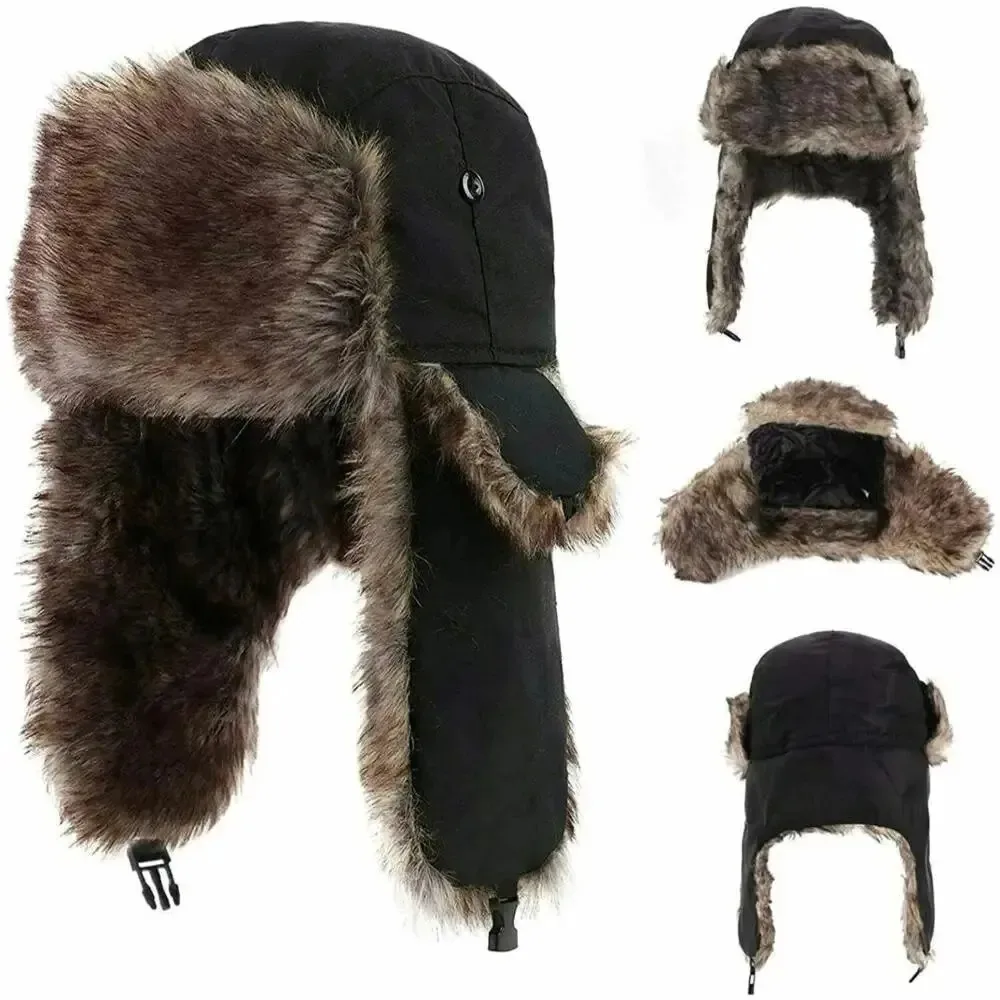Męska zimowa czapka myśliwska, lotnicza, z nausznikami, ciepła, rosyjska, wodoodporna, narciarska, typu bomber, rosyjska ciepła czapka z nausznikami