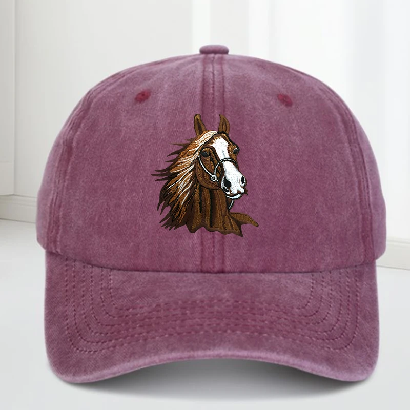 Męskie i damskie czapki baseballowe w stylu vintage z efektem sprania, z motywem konia, idealne do golfa, z regulacją, w stylu outdoorowym Męskie i damskie czapki baseballowe w stylu vintage z efektem sprania, z motywem konia, idealne do golfa, z regulacją, w stylu outdoorowym