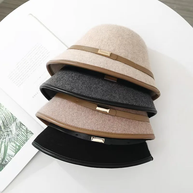 Nowa czapka wędkarska w 5 kolorach, unisex, jednolita, wełniana czapka zimowa z paskiem, wełniana czapka typu bucket, kaszmirowa, ciepła czapka damska, prezent Nowa czapka wędkarska w 5 kolorach, unisex, jednolita, wełniana czapka zimowa z paskiem, wełniana czapka typu bucket, kaszmirowa, ciepła czapka damska, prezent