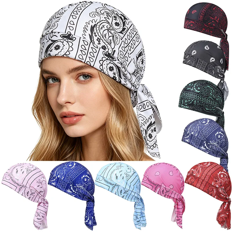 Nowa Damska Męska Czapka Turban z Nadrukiem Orzechów Nerkowca, Elastyczna Czapka z Tkaniny na Rower, Sportowa Modna Czapka Letnia, 10 Kolorów