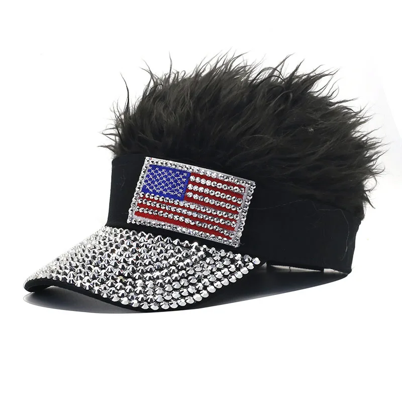 Nowa Modna Czapka Bejsbolówka z Cyrkoniami, Unisex, Ozdobiona Amerykańską Flagą Nowa Modna Czapka Bejsbolówka z Cyrkoniami, Unisex, Ozdobiona Amerykańską Flagą