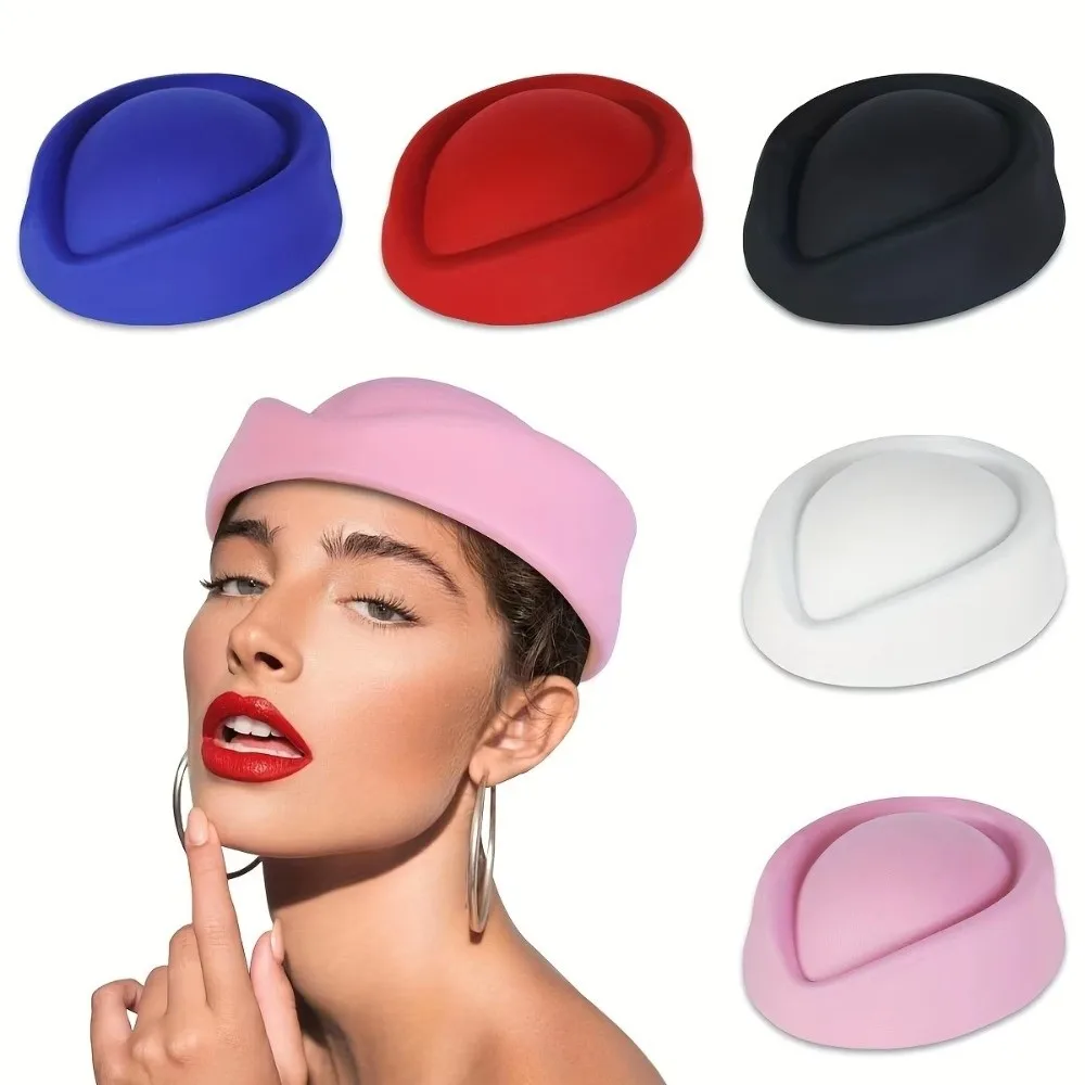 Nowe Brytyjskie Retro Cylinderki Formalne Wklęsłe Filcowe Berety Jednolite Kapelusze Stewardesy Kostium Cosplay Nowe Brytyjskie Retro Cylinderki Formalne Wklęsłe Filcowe Berety Jednolite Kapelusze Stewardesy Kostium Cosplay