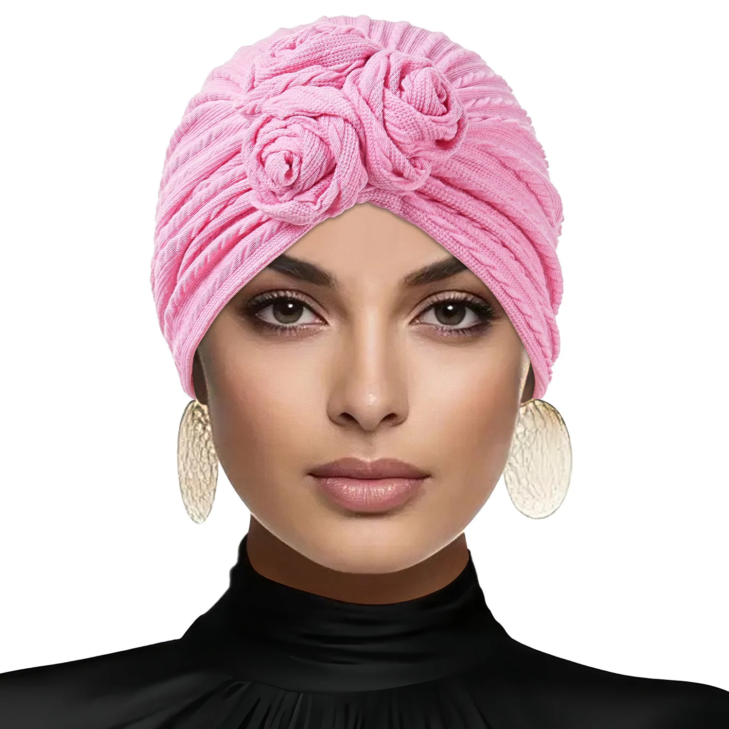 Nowe damskie klasyczne turbaniki z węzłem w kształcie róży, vintage, jednokolorowe czapki typu bonnet, klasyczne czapki beanie, chusty na głowę, czapki chemo Nowe damskie klasyczne turbaniki z węzłem w kształcie róży, vintage, jednokolorowe czapki typu bonnet, klasyczne czapki beanie, chusty na głowę, czapki chemo