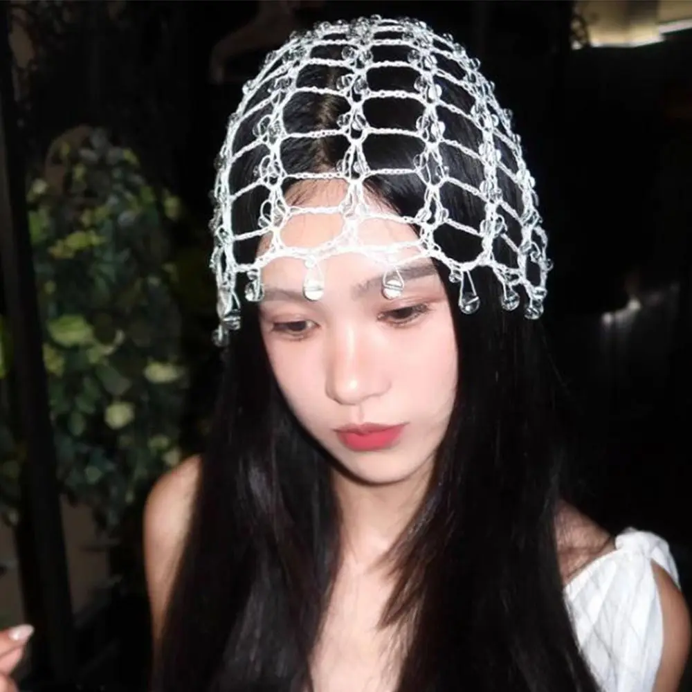 Nowe Ręcznie Robione Czapki z Koralikami na Łańcuszku, Wyszczuplające Twarz, Punkowe Y2K, Wszechstronne Czapki typu Beanie, Czapki z Frędzlami, Ażurowe Czapki, Nakrycia Głowy