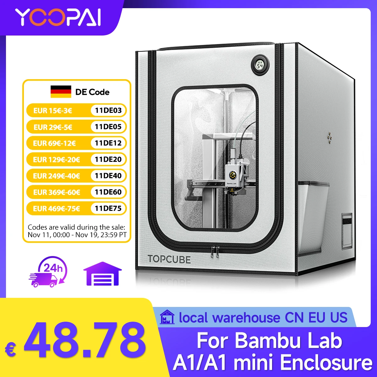 Obudowa do drukarki 3D YOOPAI do Bambu Lab A1/A1 Mini, osłona z oświetleniem LED, utrzymująca stałą… Obudowa do drukarki 3D YOOPAI do Bambu Lab A1/A1 Mini, osłona z oświetleniem LED, utrzymująca stałą…