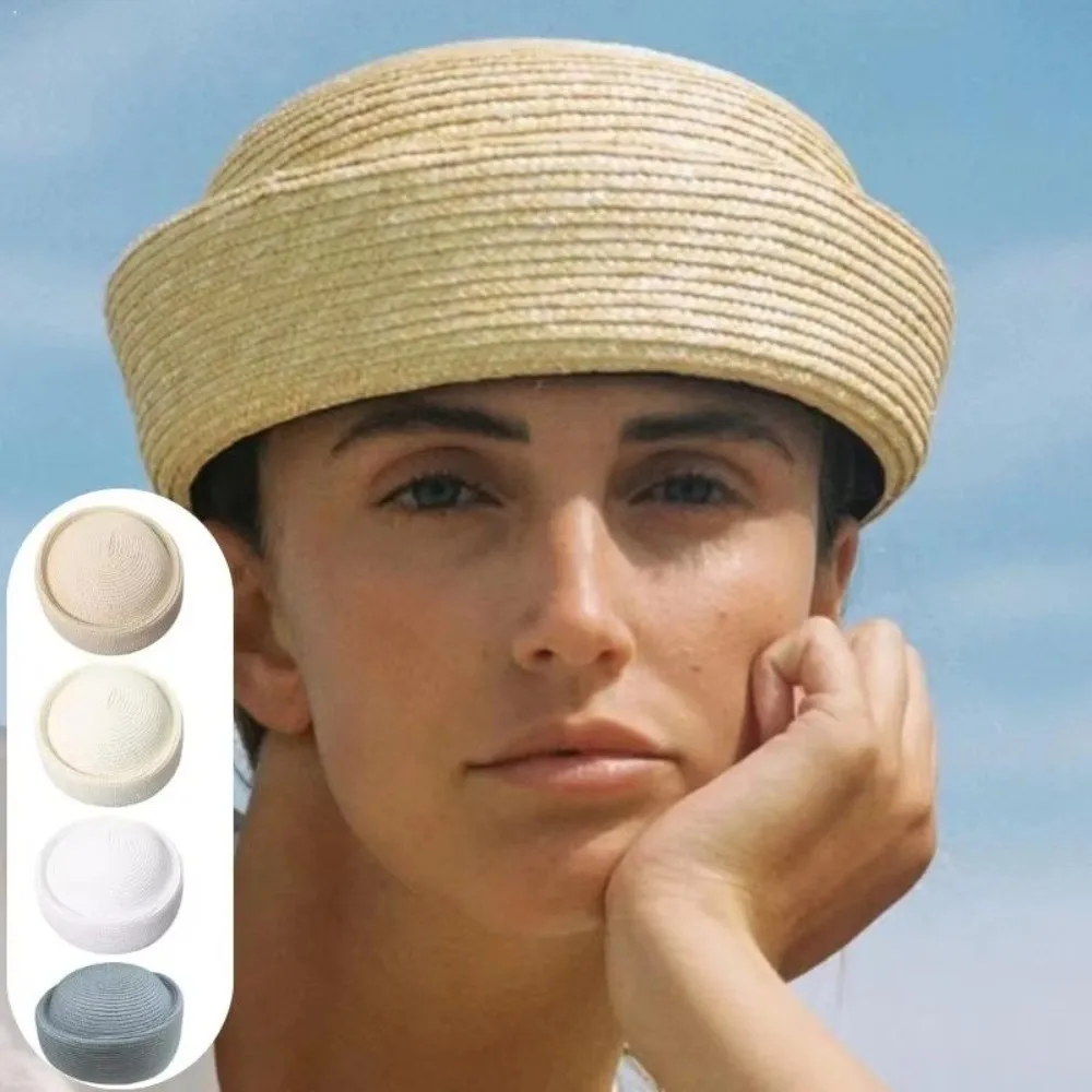 Oddychający beret, kapelusz przeciwsłoneczny z okrągłą, wklęsłą górą, płaski wierzch, ręcznie robiony słomkowy kapelusz typu pillbox, ręcznie robiona słomkowa czapka pillbox, damskie nakrycie głowy Oddychający beret, kapelusz przeciwsłoneczny z okrągłą, wklęsłą górą, płaski wierzch, ręcznie robiony słomkowy kapelusz typu pillbox, ręcznie robiona słomkowa czapka pillbox, damskie nakrycie głowy