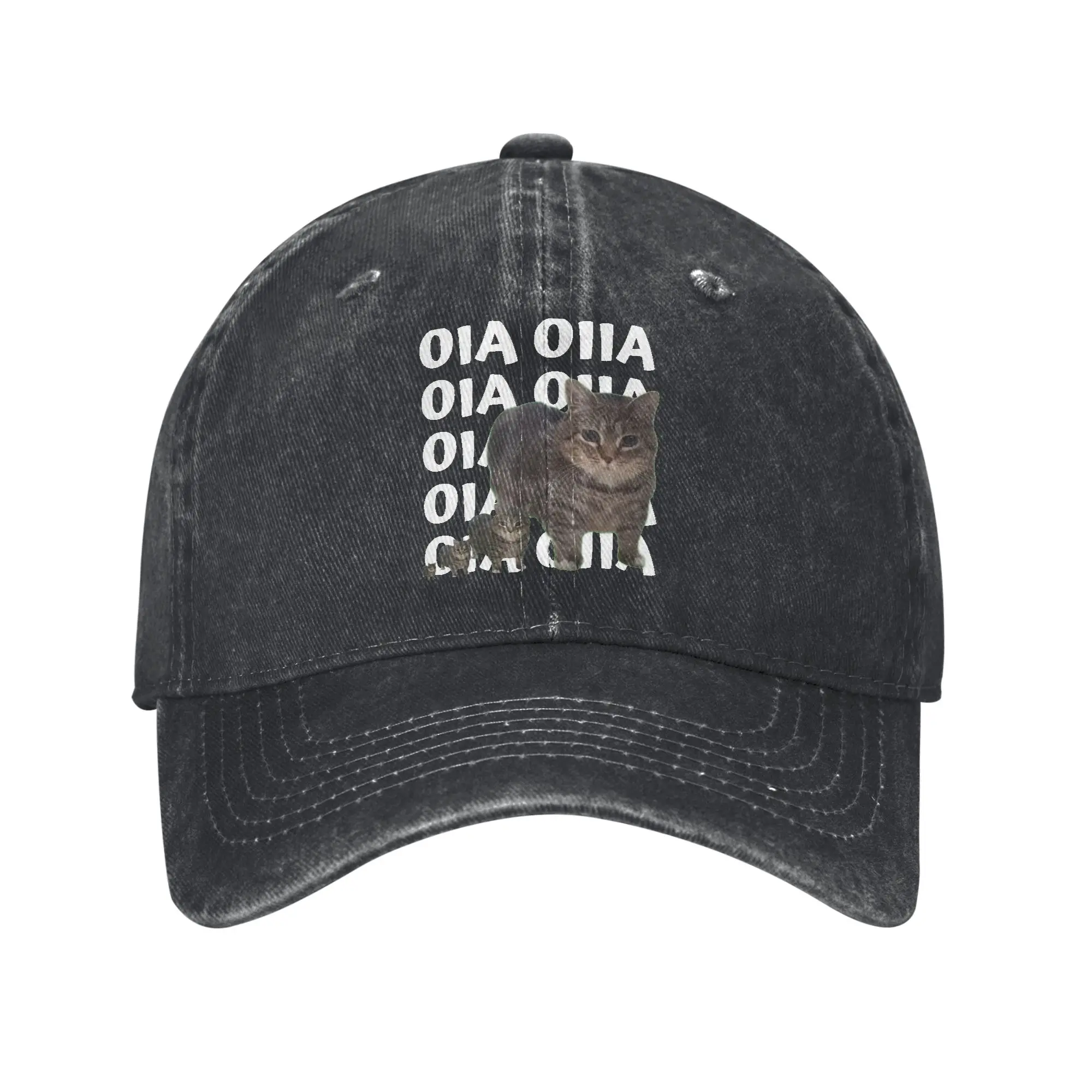 OIIA OIIA Czapki z daszkiem z memem obrotowej kota dla kobiet i mężczyzn, postarzane bawełniane czapki, vintage, na zewnątrz, do biegania, golfu, miękkie nakrycia głowy