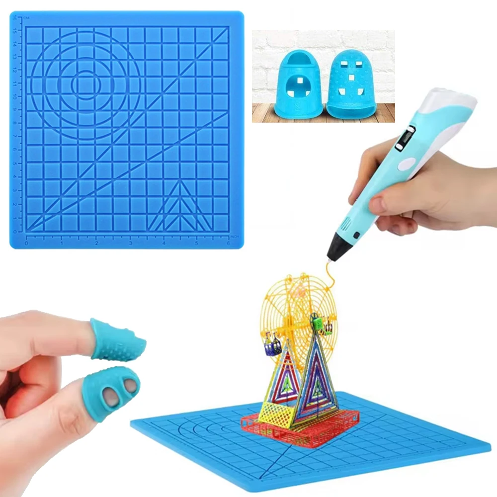 Pióro do drukowania 3D Mata silikonowa DIY z 2 ochraniaczami palców Szablon Narzędzie do rysowania Podkładka… Pióro do drukowania 3D Mata silikonowa DIY z 2 ochraniaczami palców Szablon Narzędzie do rysowania Podkładka…