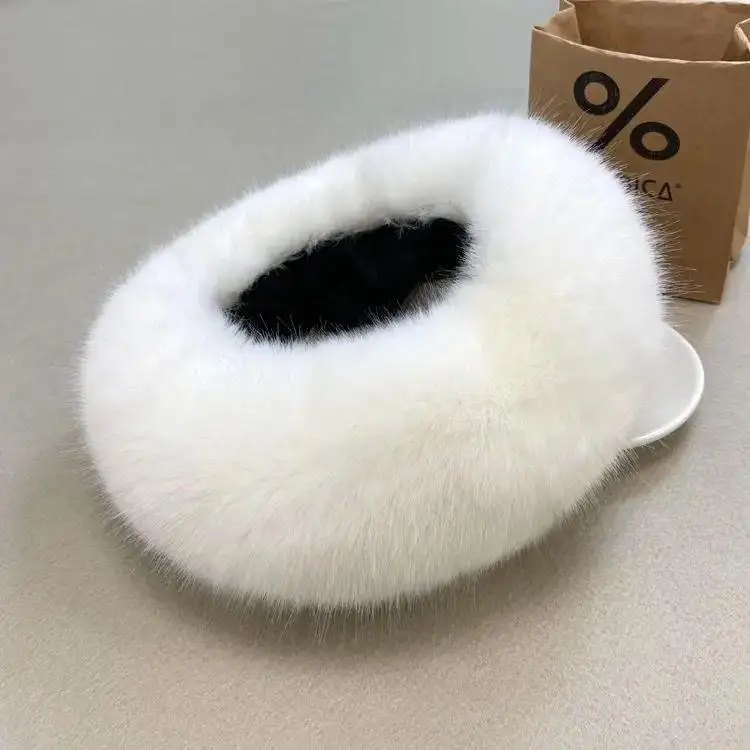 Puszyste czapki beanie z futerkiem dla kobiet, czapka rybacka z otwartym wierzchem, pluszowa, ciepła czapka zimowa damska, gruba czapka bez rondu na zimne, śnieżne dni