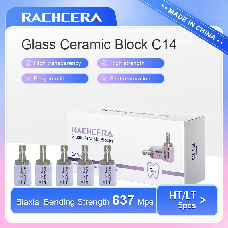 R Rachcera Lithium Disilicate C14 Dental Glass Ceramic Blocks 5Pcs/Box Veneer Inlays Crowns Material do CAD…