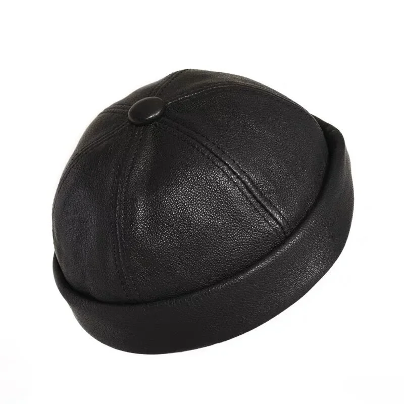 Retro prawdziwa skórzany kapelusz czapka w stylu chińskim czapka z owczej skóry bez siarki ciepłe okrągłe męskie czapki moda zimowe i jesienne luksusowe czapki Retro prawdziwa skórzany kapelusz czapka w stylu chińskim czapka z owczej skóry bez siarki ciepłe okrągłe męskie czapki moda zimowe i jesienne luksusowe czapki