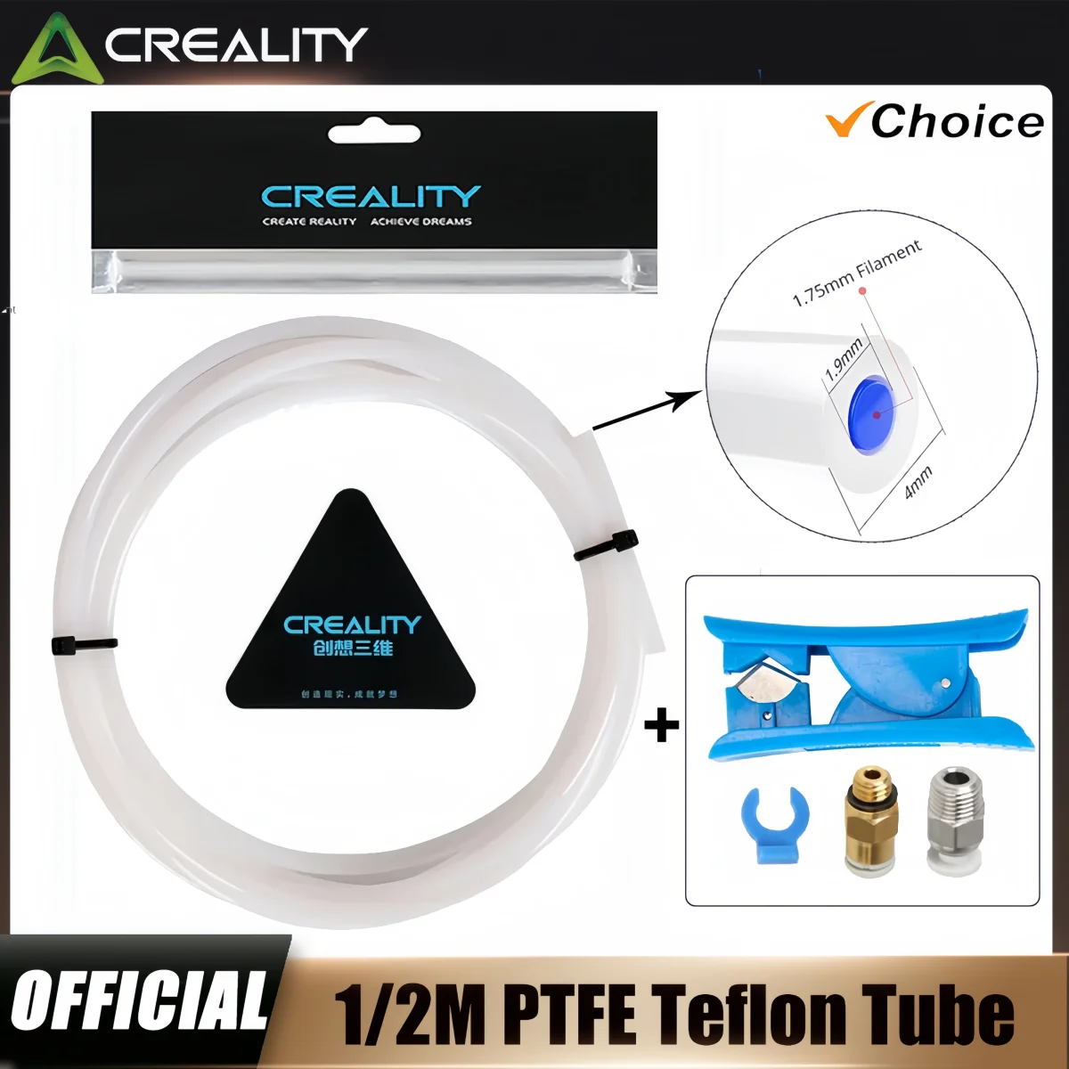 Rurka PTFE do drukarki 3D Creality, 1M/2M do filamentu 1,75mm z złączkami pneumatycznymi PC4-M6 i PC4-M10 oraz… Rurka PTFE do drukarki 3D Creality, 1M/2M do filamentu 1,75mm z złączkami pneumatycznymi PC4-M6 i PC4-M10 oraz…