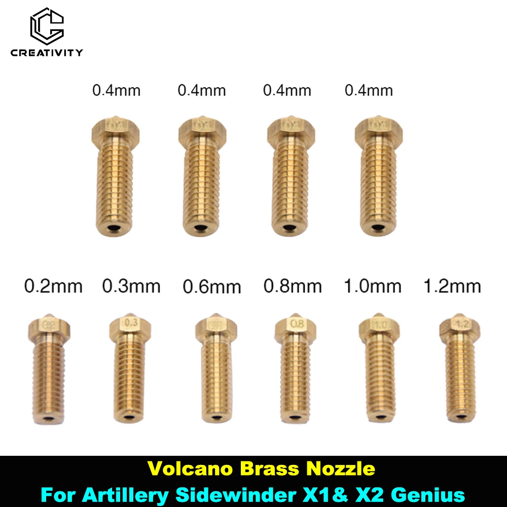 Sidewinder X1 i X2 Genius Artillery Volcano mosiężna dysza 0,2-1,2 mm M6 gwint dysza Hotend do filamentu…