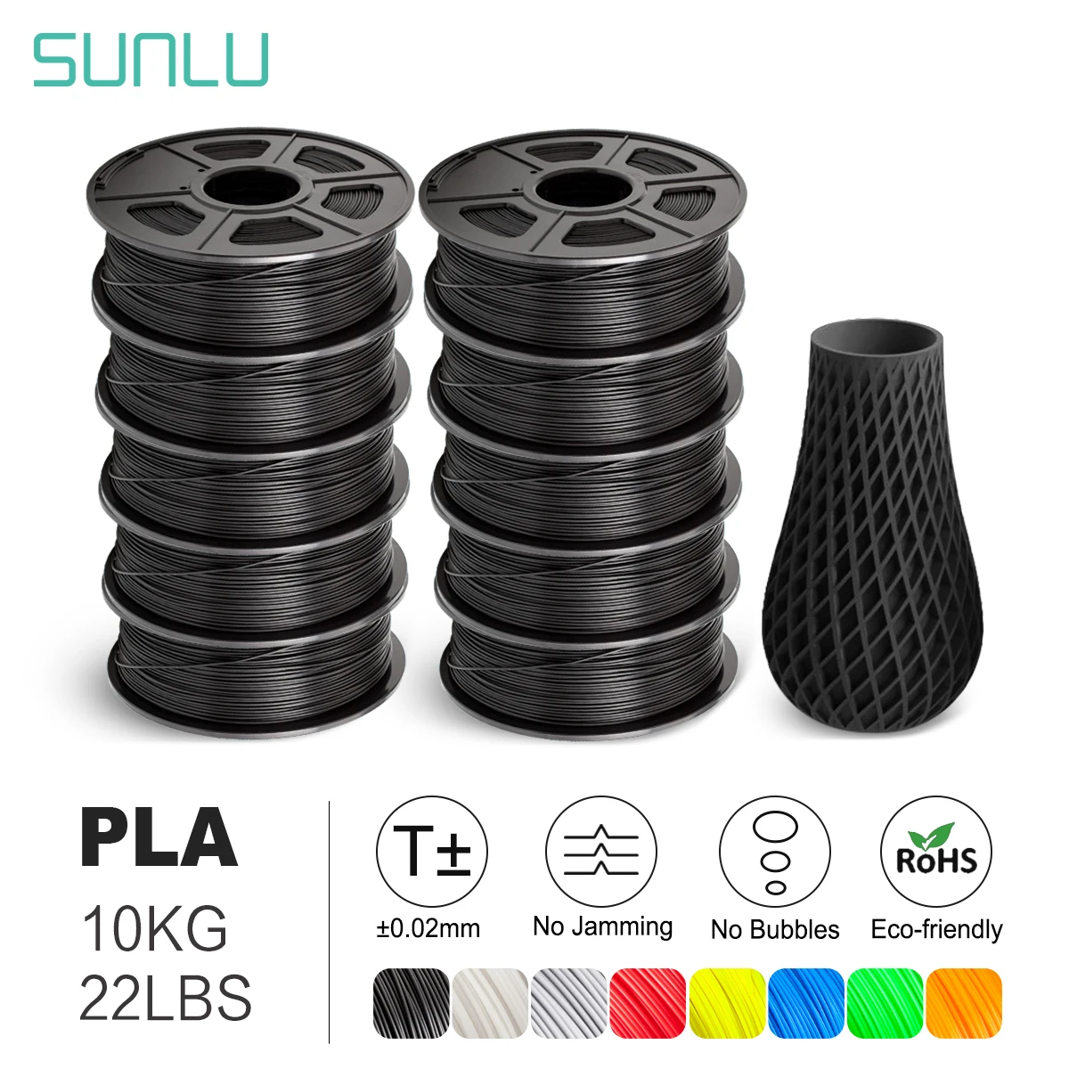 SUNLU 10KG Filament 3D PLA / PLA PLUS Filament 10kg 22 Lbs 1.75mm Filament do drukarek 3D Przyjazny dla…