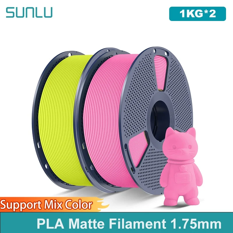 SUNLU 2 rolki PLA matowy żarnik 1,75 mm 1 kg szpula (2,2 funta) gładkie matowe wykończenie schludnie ranny…