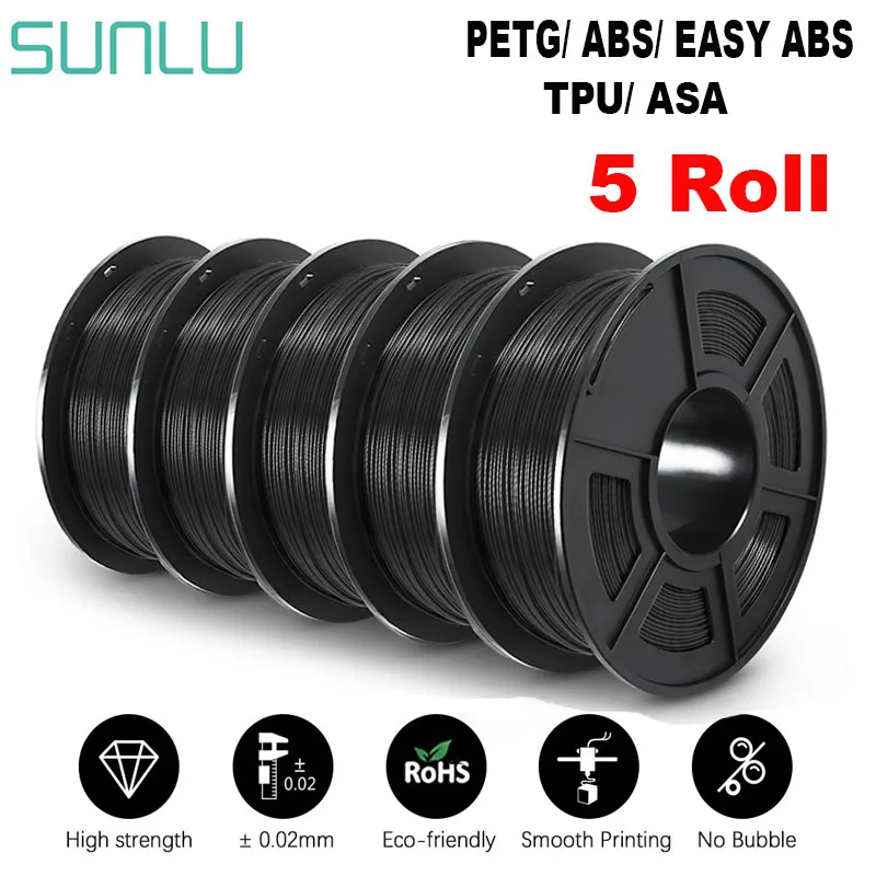 SUNLU Filament 3D PETG/EASY ABS/TPU/ASA Filamnet 1,75 mm 5 rolek 1 KG (TPU 0,5 kg/rolka) Filament do drukarki…