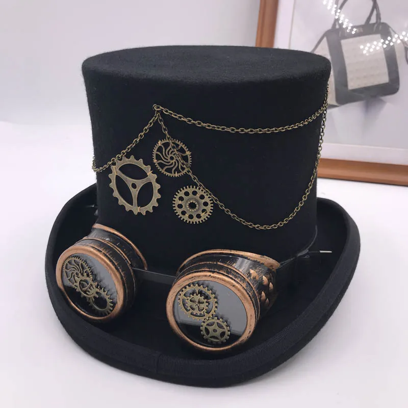 Takerlama Vintage Steampunk Gear okulary kwiatowy czarny cylinder w stylu Punk Fedora nakrycia głowy Gothic Lolita Cosplay kapelusz 17 cm Takerlama Vintage Steampunk Gear okulary kwiatowy czarny cylinder w stylu Punk Fedora nakrycia głowy Gothic Lolita Cosplay kapelusz 17 cm