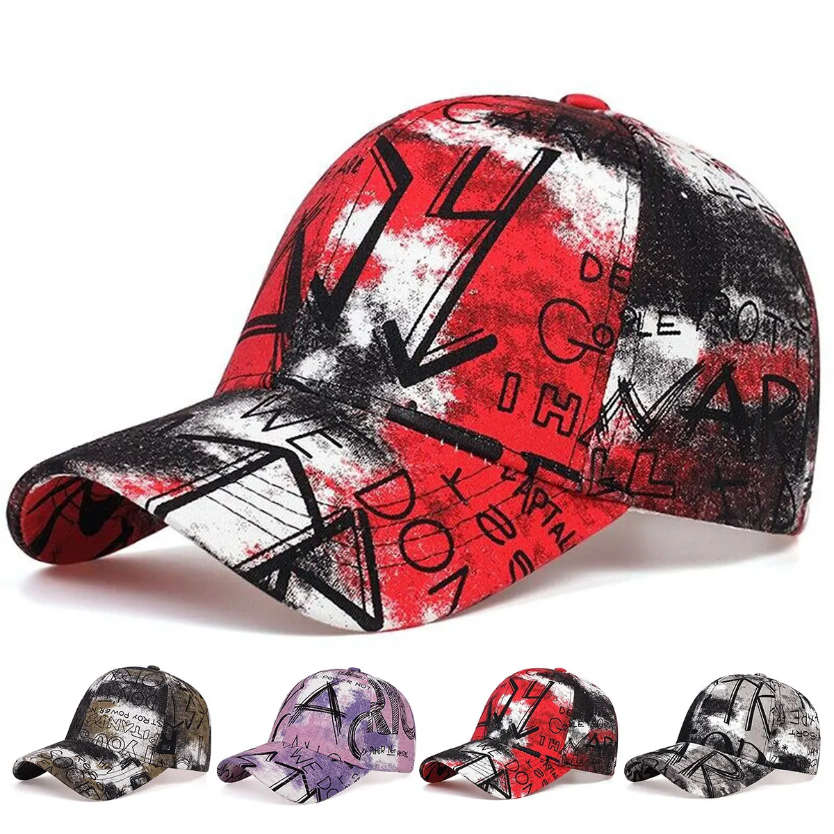 Unisex Letter Graffiti Printing Tie Dye Baseball Caps Wiosna i jesień Outdoor Regulowane czapki codzienne Kapelusz przeciwsłoneczny