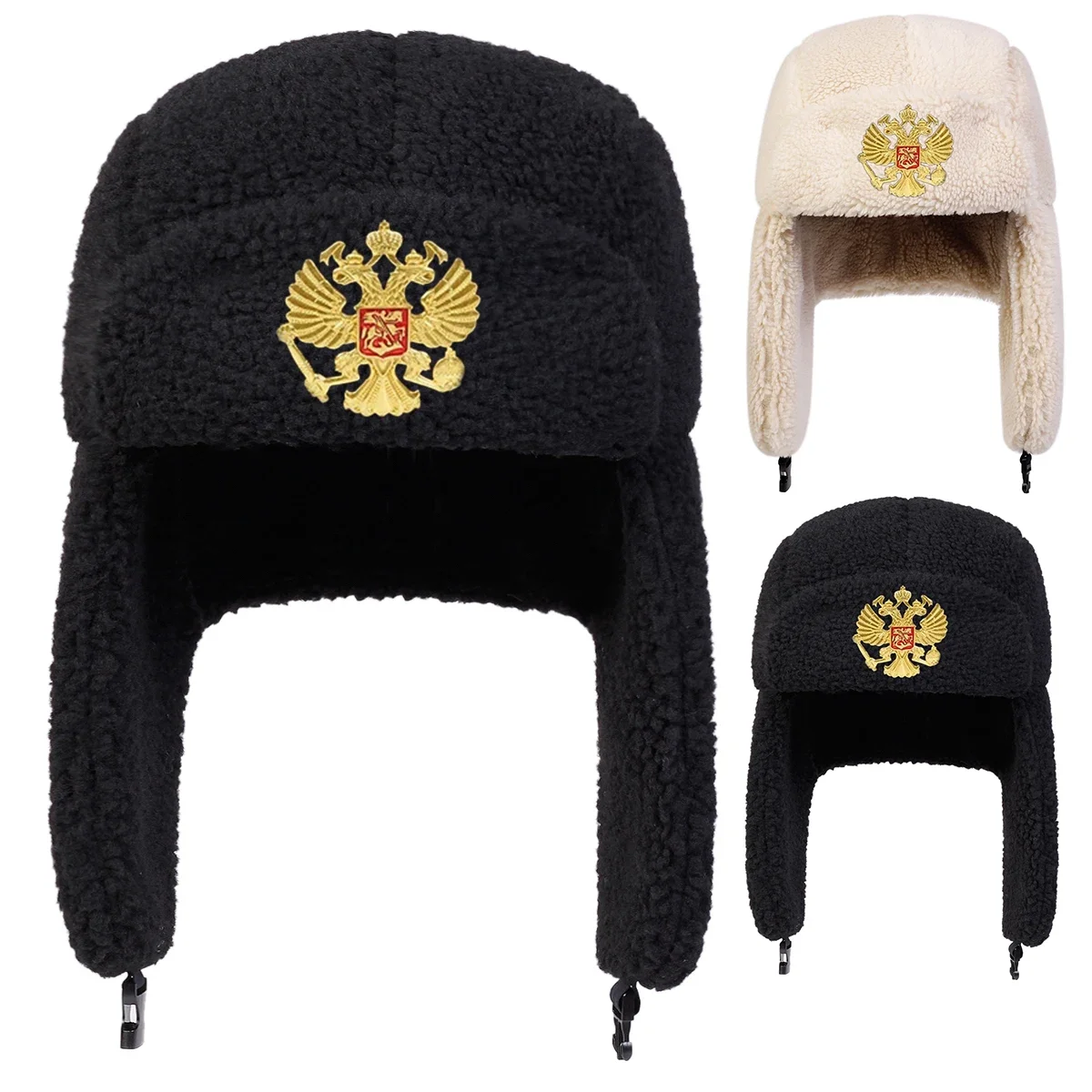 Unisexowa czapka Lei Feng z dwugłowym orłem, z polaru jagnięcego, zimowa czapka z nausznikami, ciepła czapka narciarska, czapka typu bomber, do jazdy konnej i aktywności na śniegu Unisexowa czapka Lei Feng z dwugłowym orłem, z polaru jagnięcego, zimowa czapka z nausznikami, ciepła czapka narciarska, czapka typu bomber, do jazdy konnej i aktywności na śniegu
