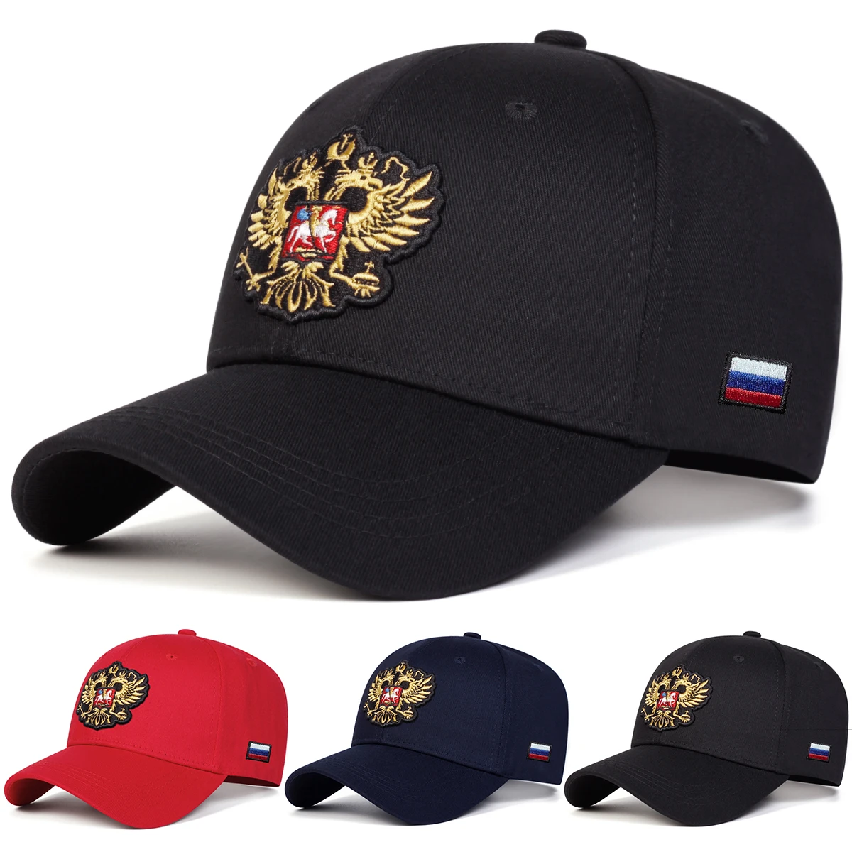 Unisexowe czapki baseballowe z haftowanym dwugławnym orłem, wiosenno-jesienne, regulowane, na zewnątrz, codzienne czapki, czapki przeciwsłoneczne, czapki sportowe