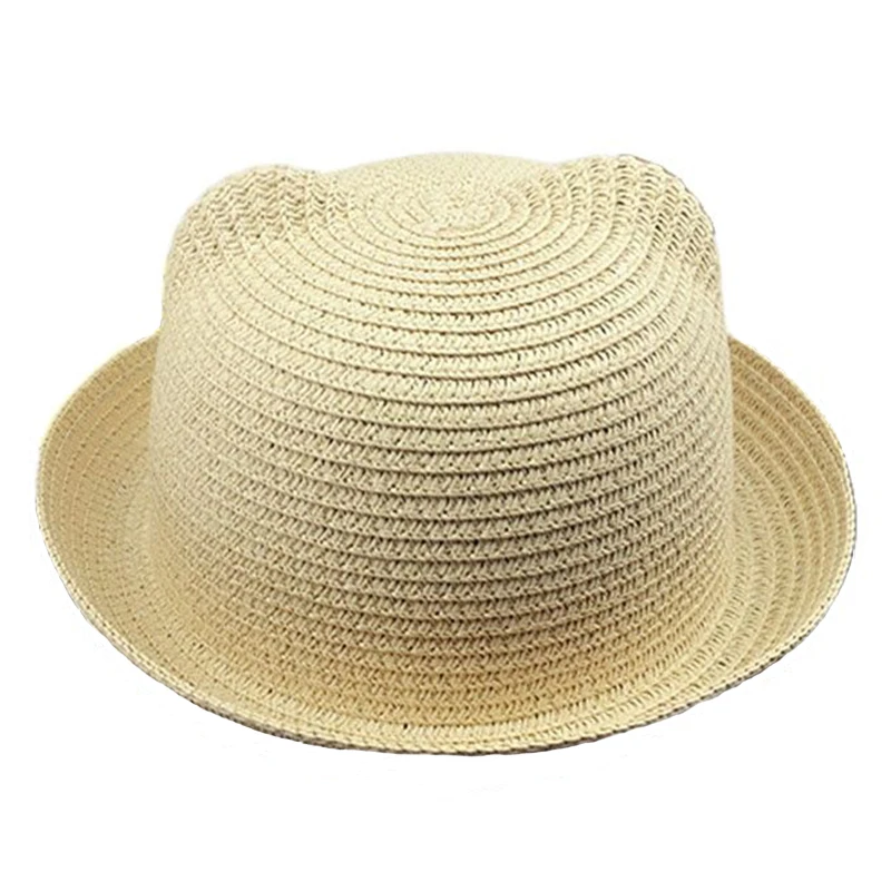 Urocze ucho kota Oddychający zakrzywiony rondo Letni kapelusz dziecięcy Czapki przeciwsłoneczne Czapka dziewczęca Kapelusz przeciwsłoneczny Kapelusz plażowy Trave Paper Straw Hat