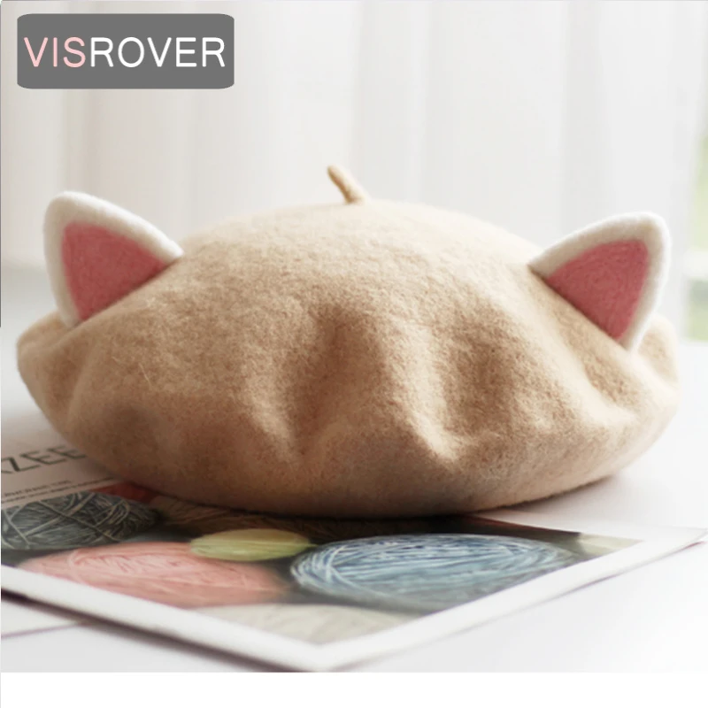 VISROVER nowy beret unisex dla dzieci w kształcie słodki kociak czapka czapka zimowa jesienna punkowa beretowa czapka królik solidna dziecięca hurtowa Beret dziecko