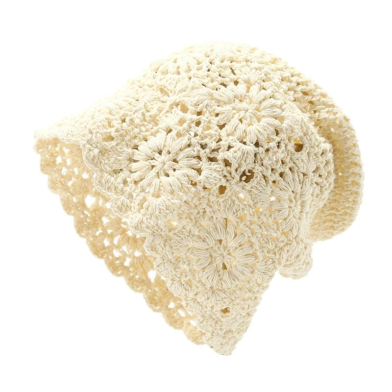 Wiosenno-letnia damska ręcznie tkana chusta z kwiatami, kapelusz, etniczna czapka na szydełku, dziergana czapka beanie Wiosenno-letnia damska ręcznie tkana chusta z kwiatami, kapelusz, etniczna czapka na szydełku, dziergana czapka beanie