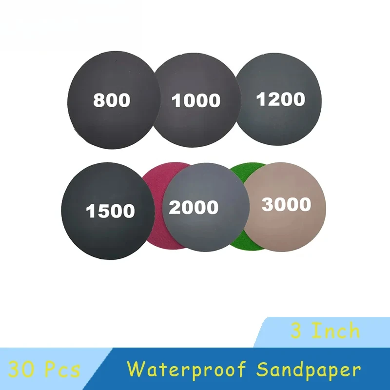 Wodoodporny papier ścierny 3-calowy, 30 sztuk, różne gradacje 800-3000, mocowanie na rzep, do polerowania i… Wodoodporny papier ścierny 3-calowy, 30 sztuk, różne gradacje 800-3000, mocowanie na rzep, do polerowania i…