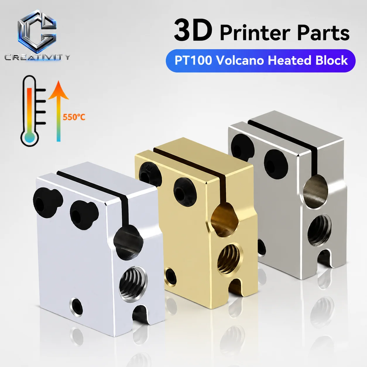 Wysokiej jakości blok grzewczy Volcano Hotend PT100 aluminiowy mosiężny miedziowany części do drukarki 3D