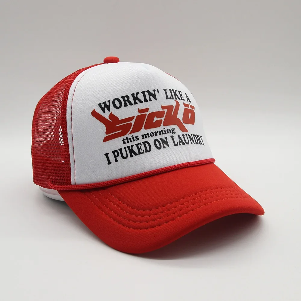 Y2k Sicko Trucker czapka z daszkiem dla kobiet mężczyzn 3D czerwony nadruk czapka z napisem Hip Hop czapki z siatką regulowane Gorras