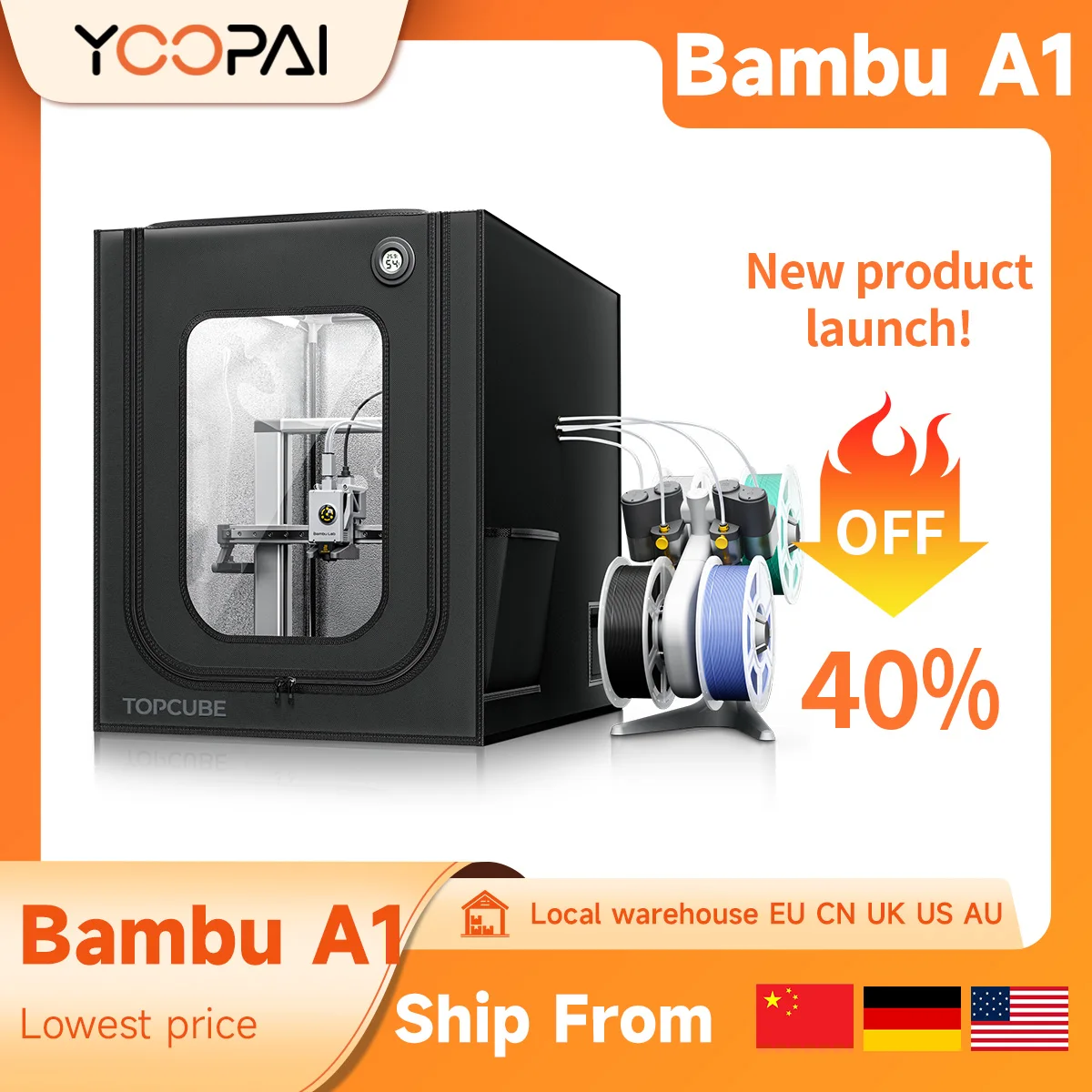 YOOPAI Obudowa drukarki 3D do Bambu Lab A1/A1 mini Obudowa dużego rozmiaru z ognioodpornym światłem LED…