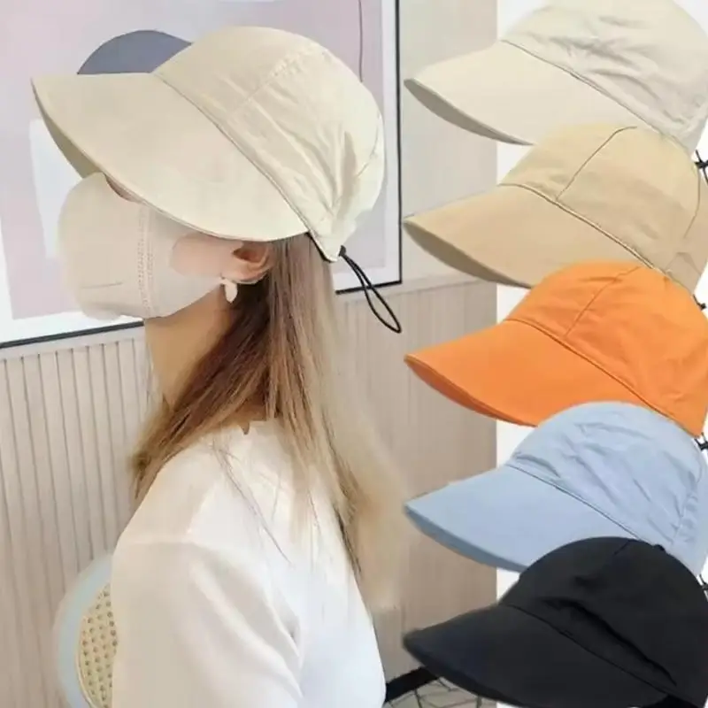 [YY34]【xxx】Składany kapelusz przeciwsłoneczny z szerokim rondem, czapka z daszkiem chroniąca przed promieniowaniem UV, koreańska czapka baseballowa z regulowanym sznurkiem dla kobiet[Y34]