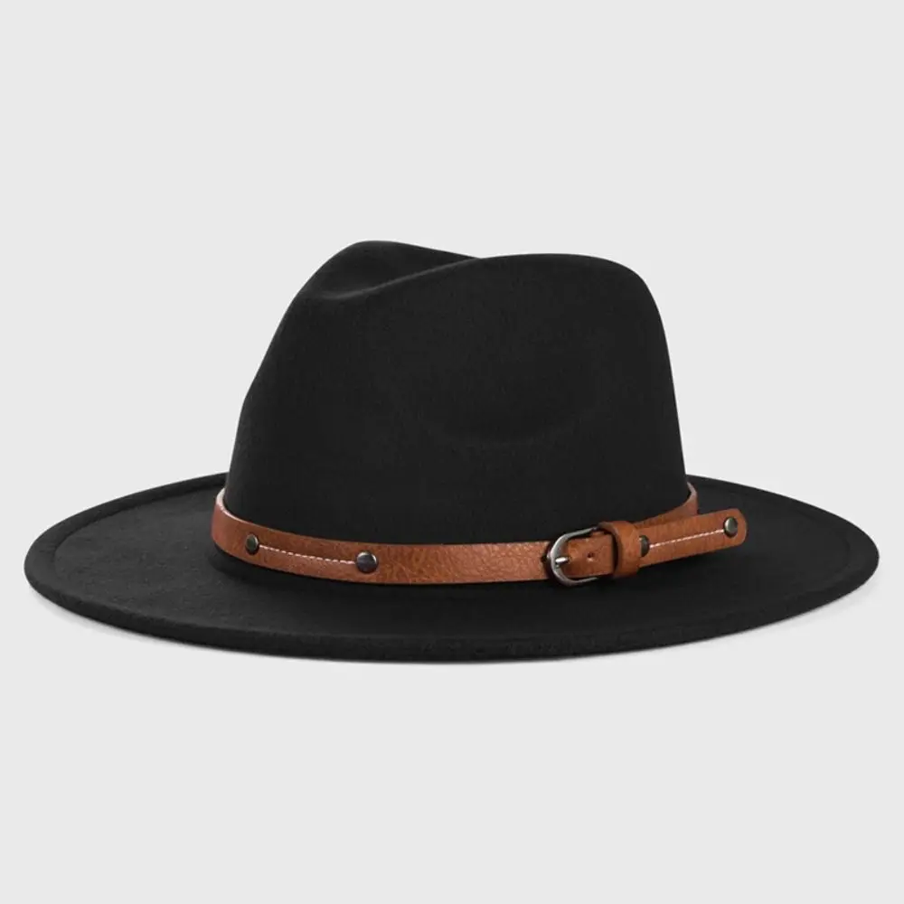 Z klamrą do paska filcowa Fedora kapelusze moda Vintage z szerokim rondem Panama czapka miękka elegancka czapka kowbojska mężczyźni kobiety Z klamrą do paska filcowa Fedora kapelusze moda Vintage z szerokim rondem Panama czapka miękka elegancka czapka kowbojska mężczyźni kobiety