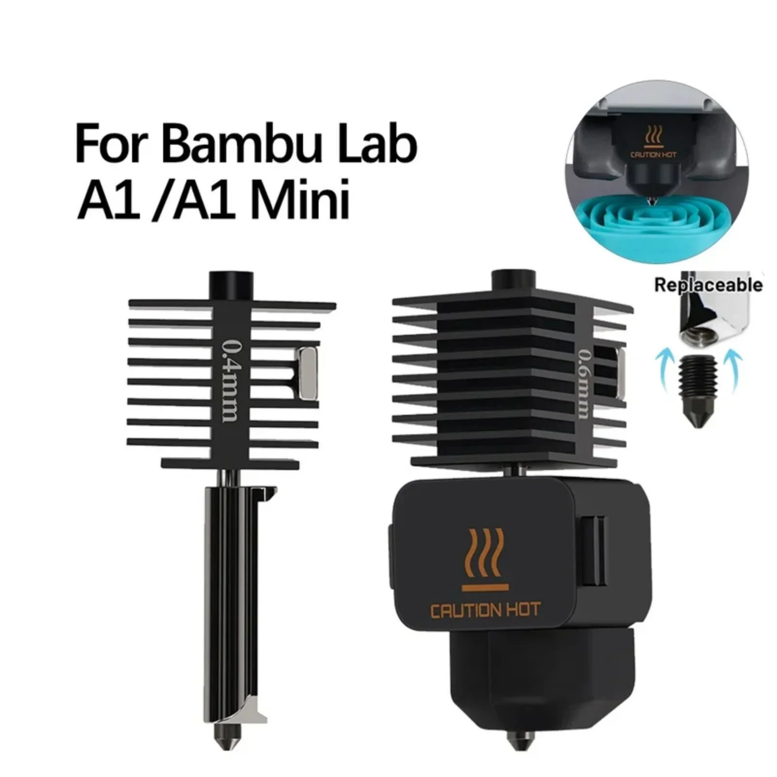 Zestaw Hotend do Bambu Lab A1/A1 Mini/A2L, szybki hotend, dysza ze stali hartowanej 0.2/0.4/0.6/0.8mm, część…