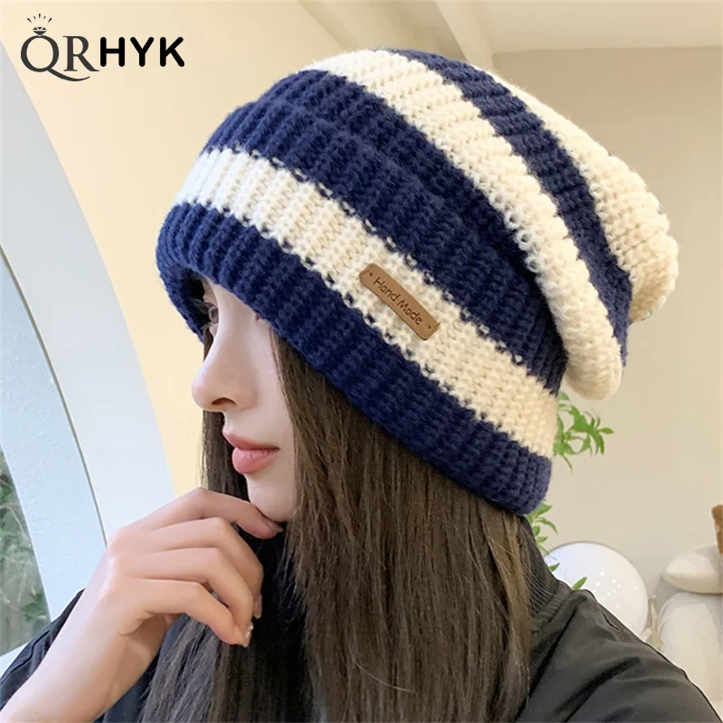 Zimowe ciepłe czapki dla kobiet Casual Stacking Knitted Bonnet Caps Men Hats Stripe Hip Hop Unisex Female Beanies Zimowe ciepłe czapki dla kobiet Casual Stacking Knitted Bonnet Caps Men Hats Stripe Hip Hop Unisex Female Beanies