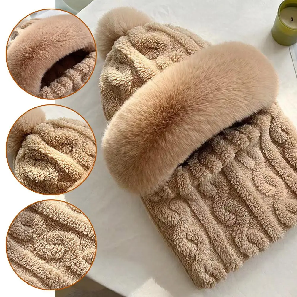 Zimowy Zestaw Szalik i Czapka z Kapturem Damski Gruby Pluszowy Ocieplacz na Szyję Rosja Outdoor Narciarskie Czapki Wiatroodporna Pluszowa Czapka Pluszowe Puszyste Czapki typu Beanie