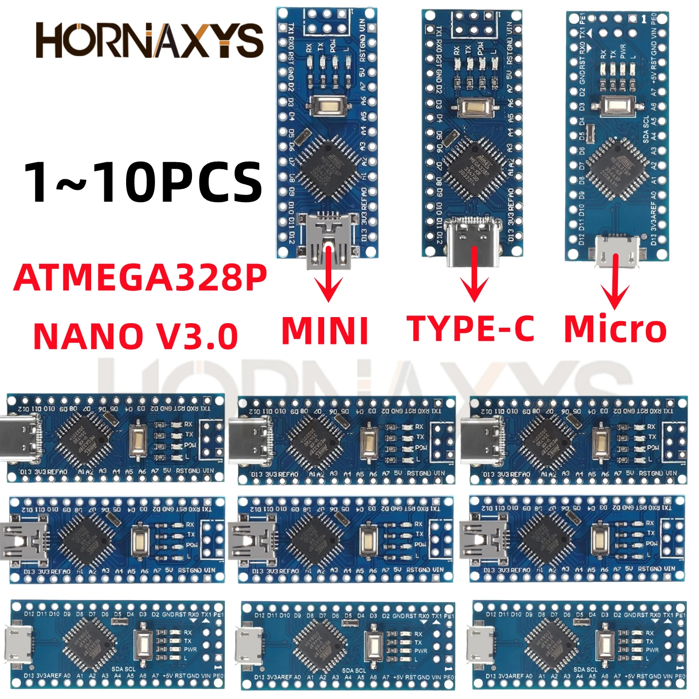 1-10 SZT. Mini / Type-C / Micro USB Nano 3.0 z bootloaderem kompatybilnym z kontrolerem Nano, sterownik USB…