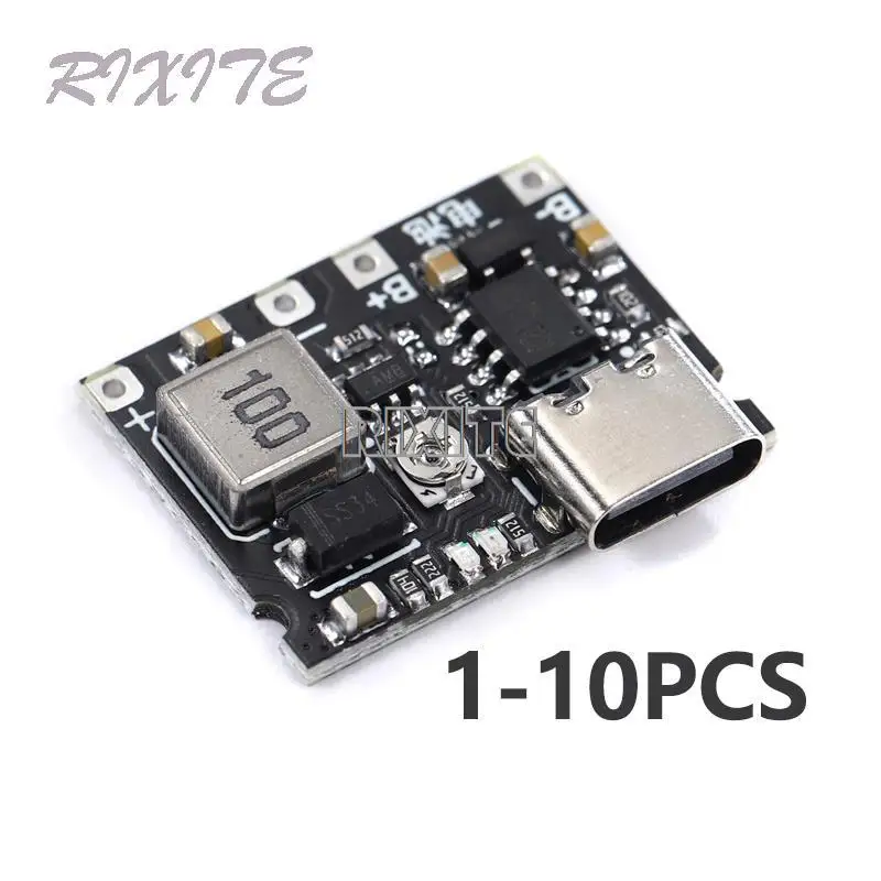 1-10 sztuk litowo-jonowy 18650 3.7V 4.2V płyta ładowarki DC-DC Step Up moduł doładowania USB typu C TP4056… 1-10 sztuk litowo-jonowy 18650 3.7V 4.2V płyta ładowarki DC-DC Step Up moduł doładowania USB typu C TP4056…