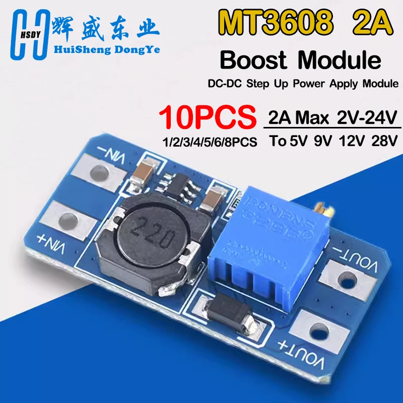 1-10PCS MT3608 Boost Module DC-DC Step Up Converter Booster Power Supply Module Board 2A Max 2V-24V To…