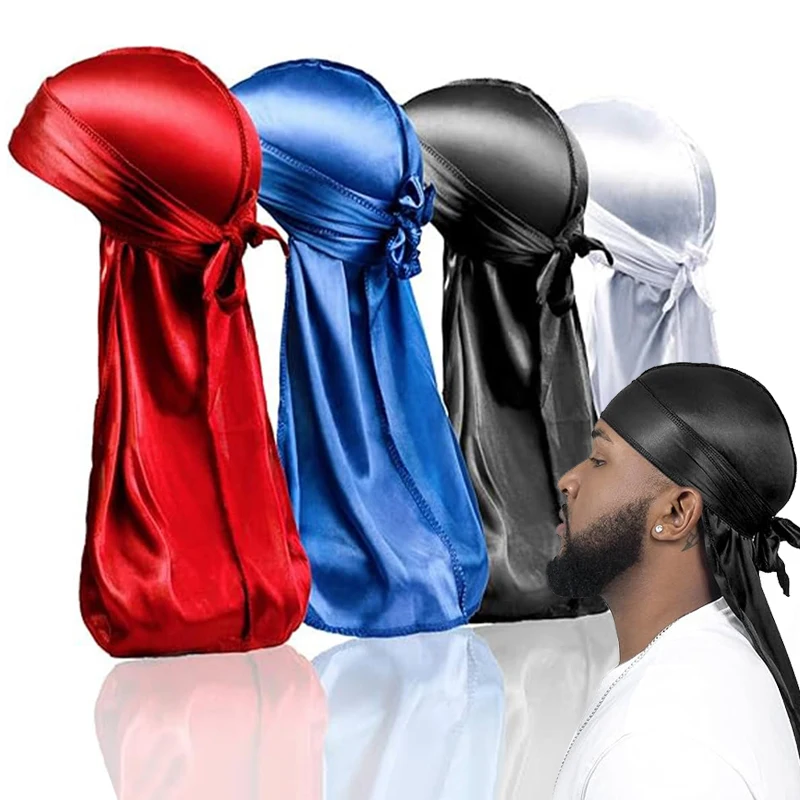 1-4 szt. Nowy jedwabny Durag chustka Turban kapelusz mężczyźni oddychający długi ogon Doo Rag dla mężczyzn… 1-4 szt. Nowy jedwabny Durag chustka Turban kapelusz mężczyźni oddychający długi ogon Doo Rag dla mężczyzn…
